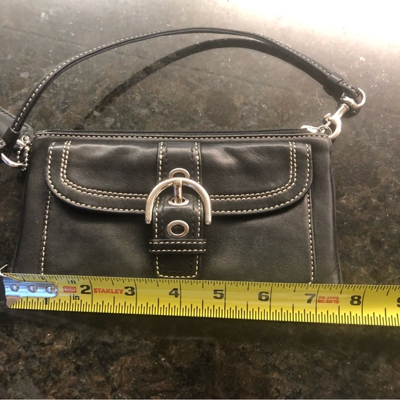 Large Coach Black Leather Wristlet with Silver Buckle - Picture 6 of 7